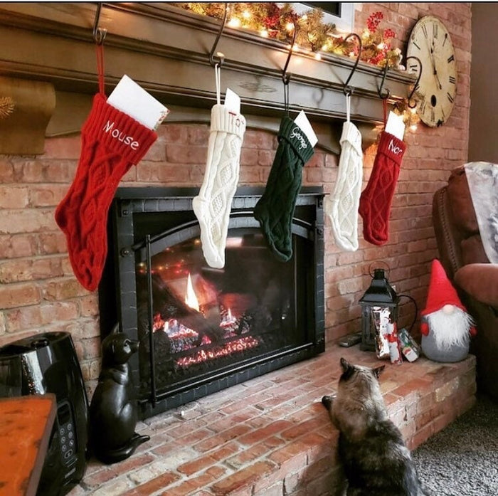 12" Christmas Stocking Hanger - Black Iron Mantle Hanger, Rustic Farmhouse Style