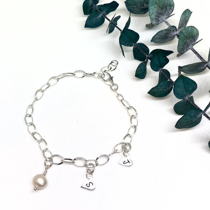 30th Anniversary Bracelet | Freshwater Pearl | Personalised heart charms | Sterling silver | 30th wedding anniversary gift