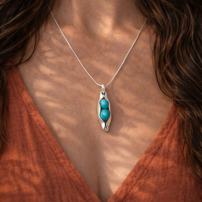 two peas in pod necklace with turquoise
