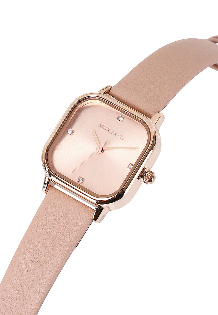 Adelie Rose Gold Leather Analog Watches (Nude)