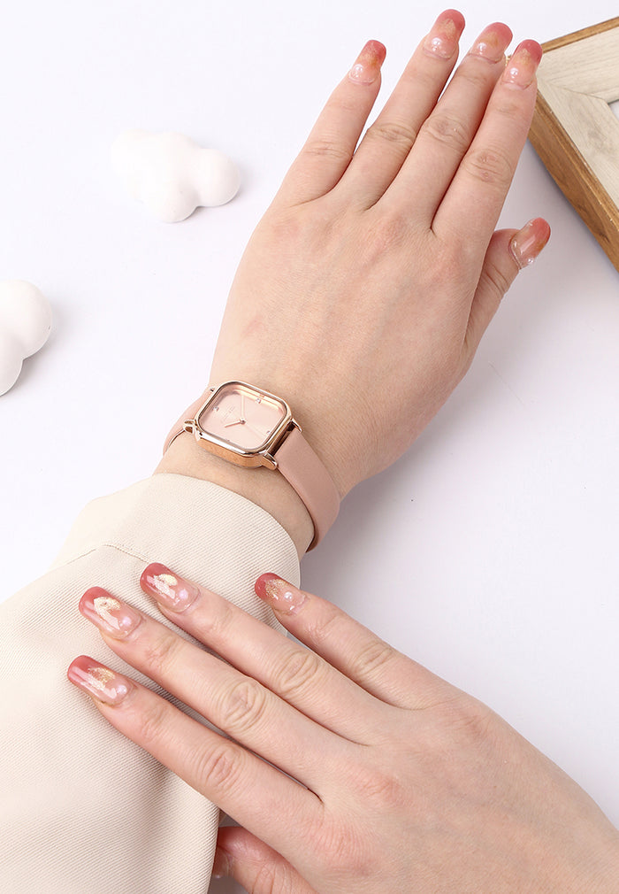 Adelie Rose Gold Leather Analog Watches (Nude)