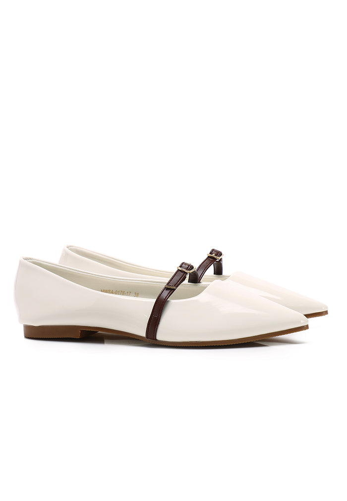Aileen Patent Flats & Ballerina (White)