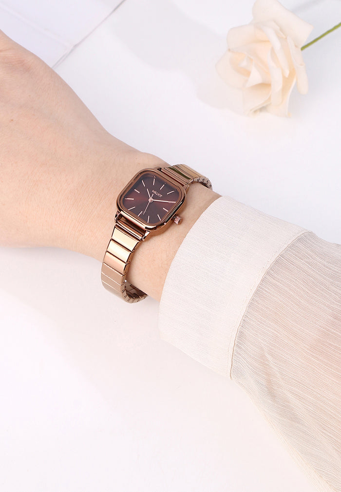 Ainsley II Stainless Steel Strap Shift Watch (Coffee)