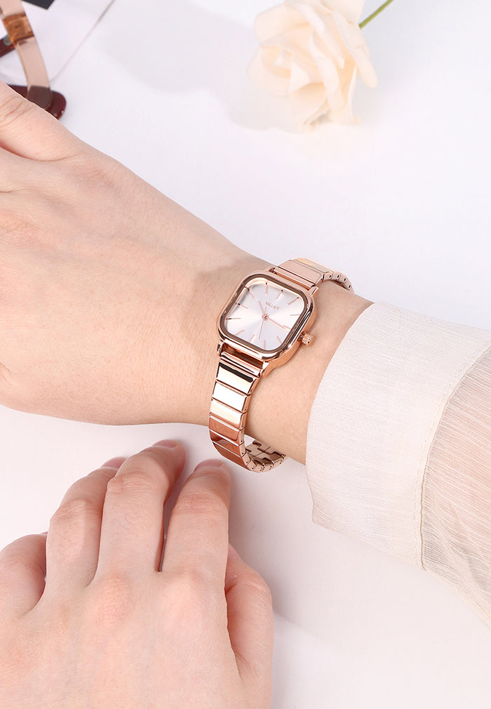 Ainsley II Stainless Steel Strap Shift Watch (Silver/Rose Gold)