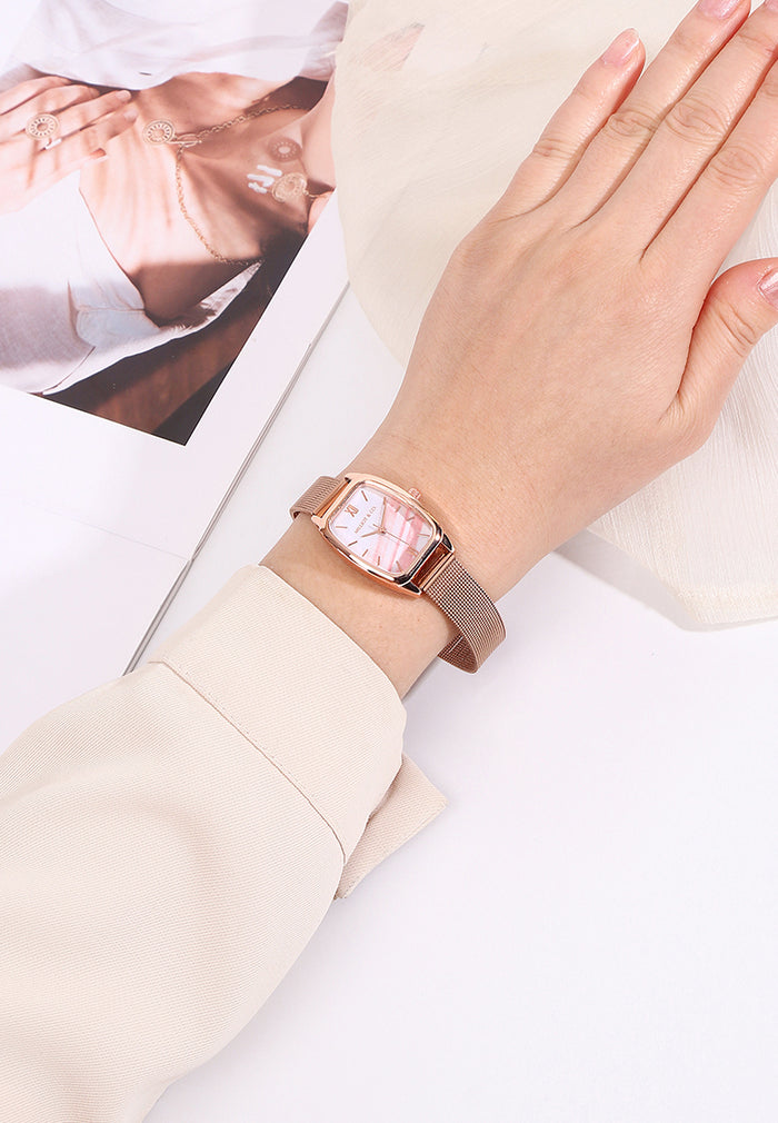 Amanda Stainless Steel Mesh Strap Watch  (Rose Gold)