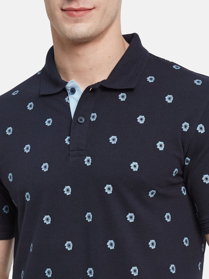 AOP FLORAL PRINT  POLO NECK PIQUE T-SHIRT