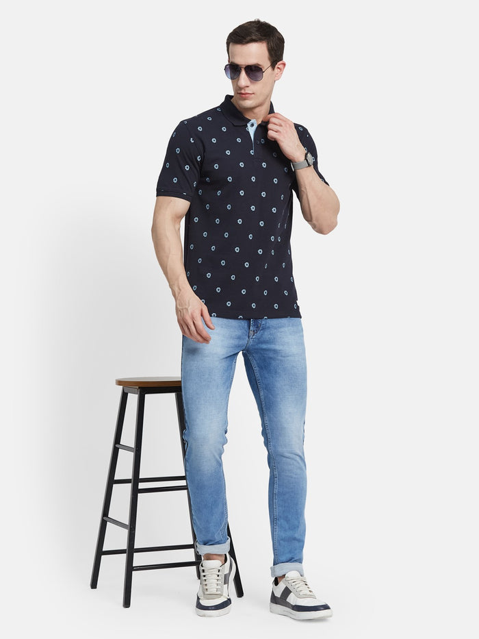 AOP FLORAL PRINT  POLO NECK PIQUE T-SHIRT