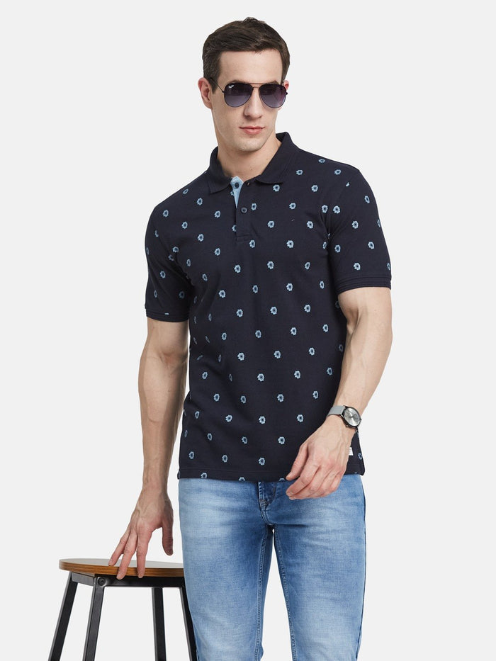 AOP FLORAL PRINT  POLO NECK PIQUE T-SHIRT