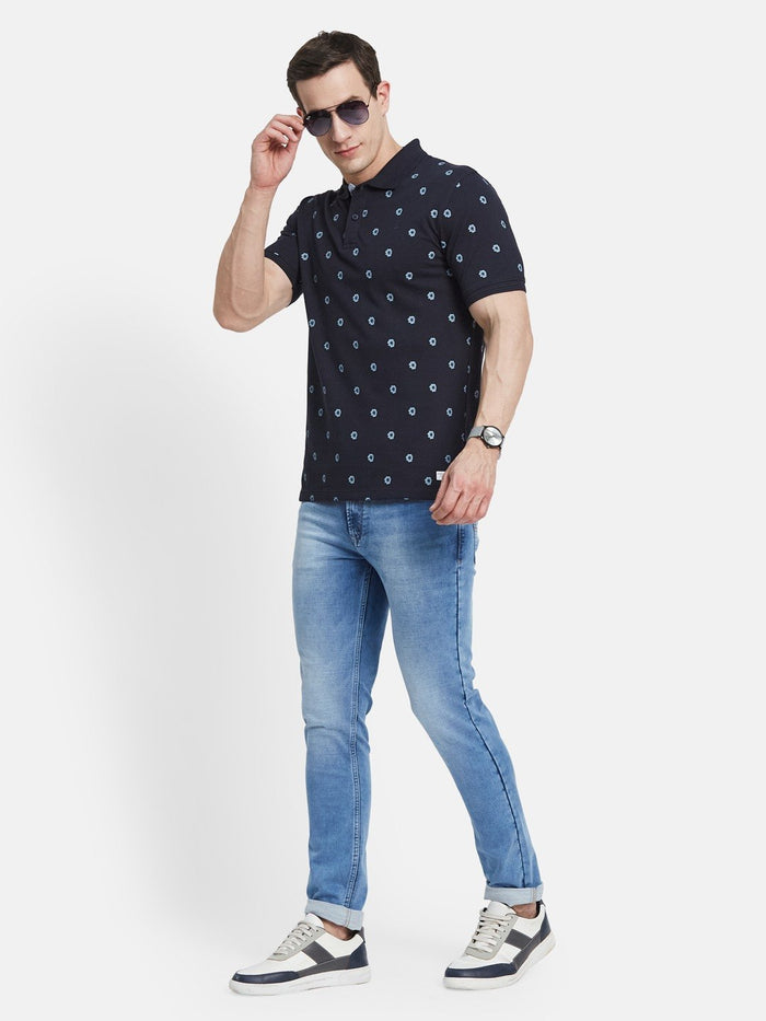 AOP FLORAL PRINT  POLO NECK PIQUE T-SHIRT