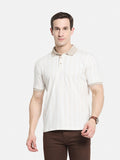 AOP MOTIF PRINT POLO NECK SINGLE JERSEY KNIT T-SHIRT