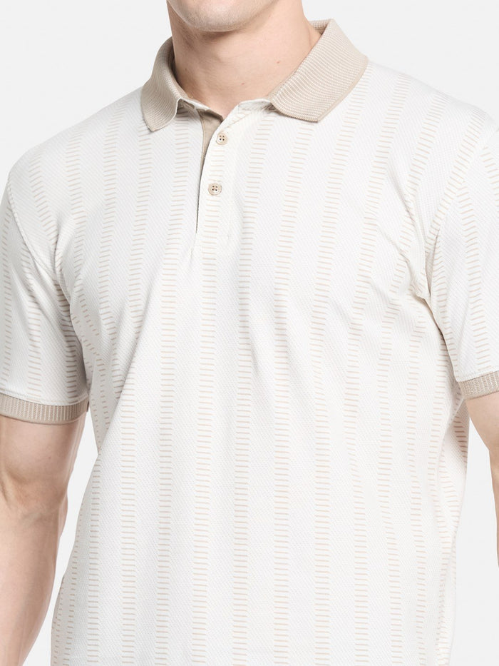 AOP MOTIF PRINT POLO NECK SINGLE JERSEY KNIT T-SHIRT