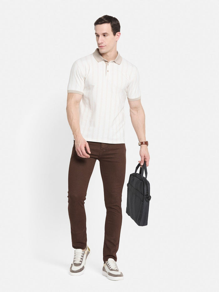 AOP MOTIF PRINT POLO NECK SINGLE JERSEY KNIT T-SHIRT
