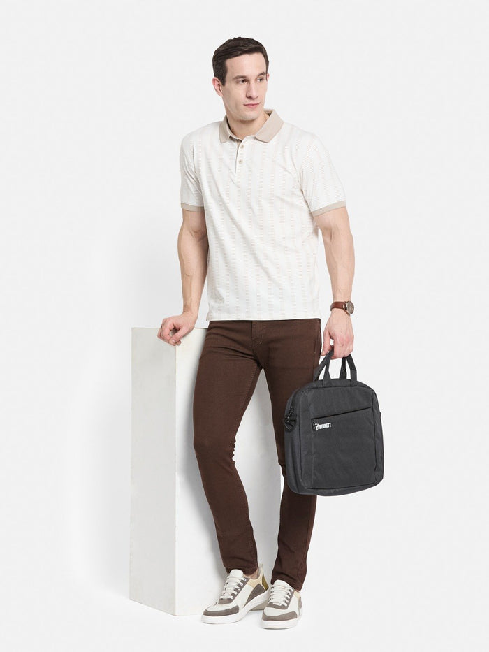 AOP MOTIF PRINT POLO NECK SINGLE JERSEY KNIT T-SHIRT