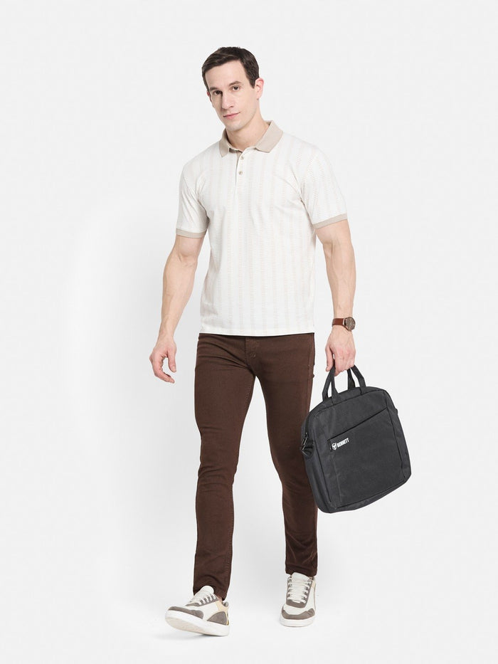 AOP MOTIF PRINT POLO NECK SINGLE JERSEY KNIT T-SHIRT