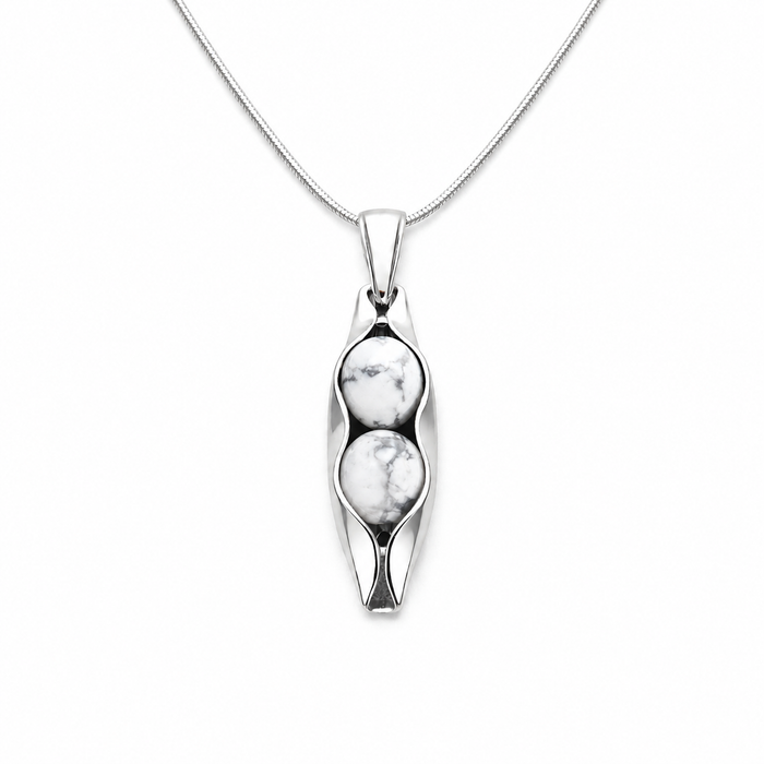 April Birthstone | White Howlite | Two Peas In A Pod Necklace | Personalised Gift