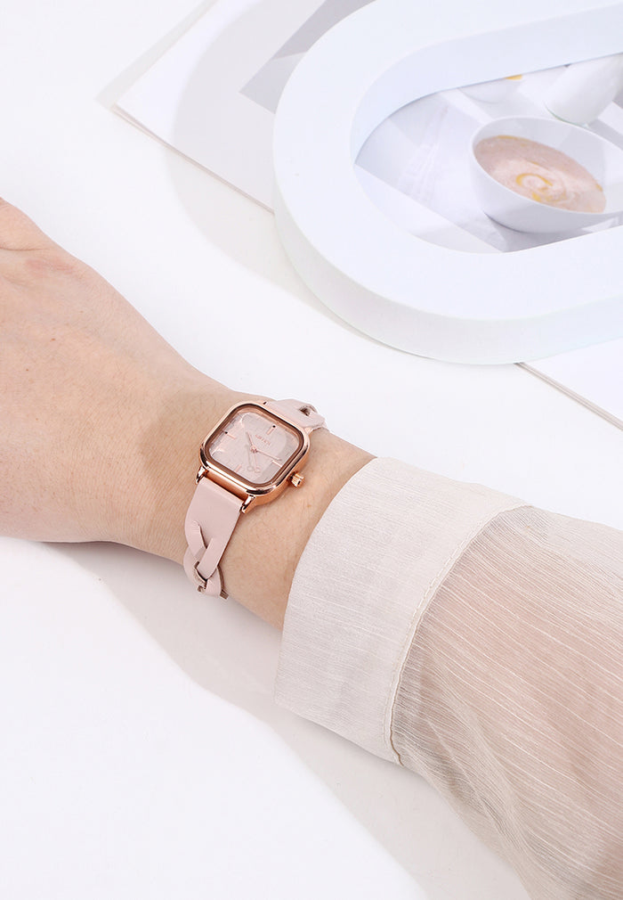 Arya Braided Strap Analogue Watch (Nude Pink)