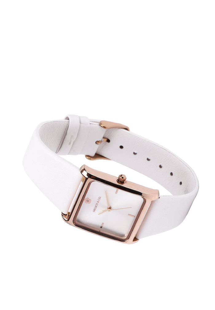 Atharis Rose Gold Leather  Watch with Necklace Set (White)