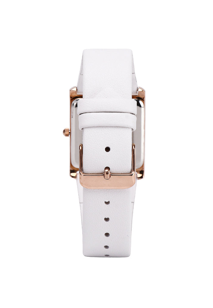 Atharis Rose Gold Leather  Watch with Necklace Set (White)
