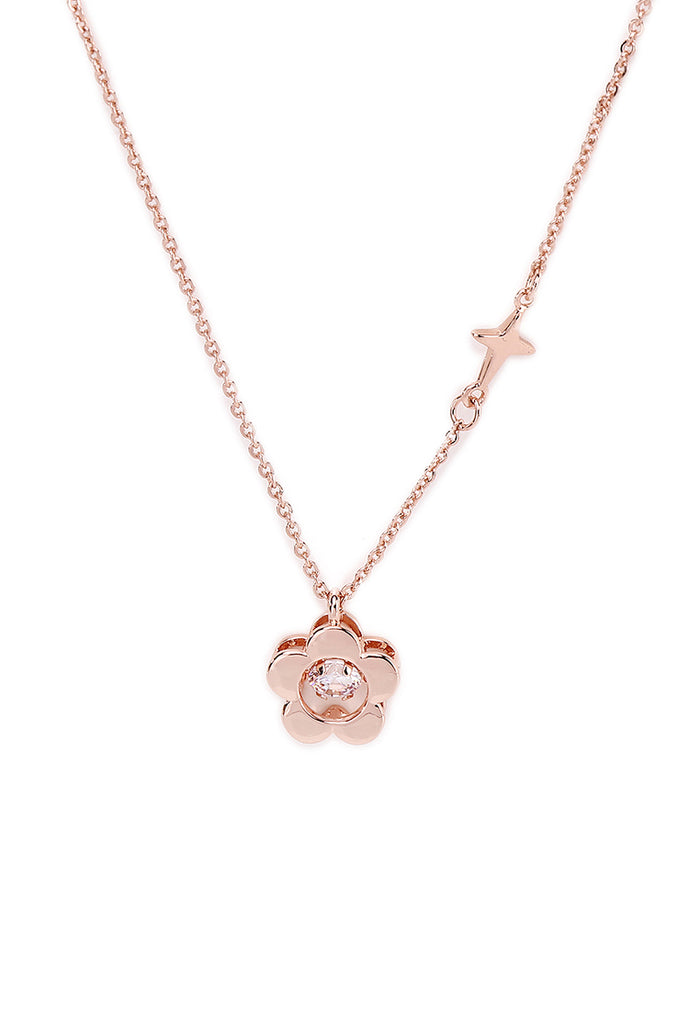 Atharis Rose Gold Leather  Watch with Necklace Set (White)
