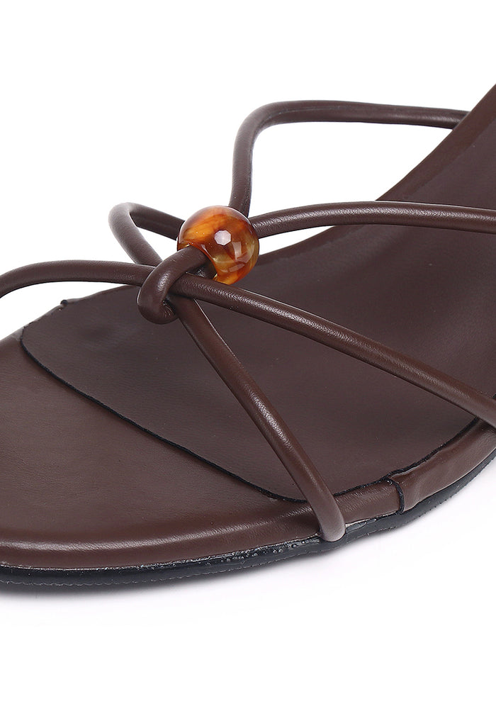 Ava Beads Strappy Heels (Brown)