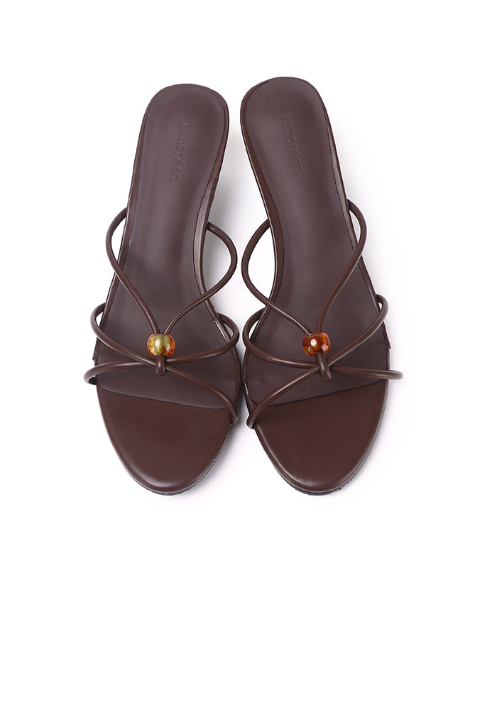 Ava Beads Strappy Heels (Brown)