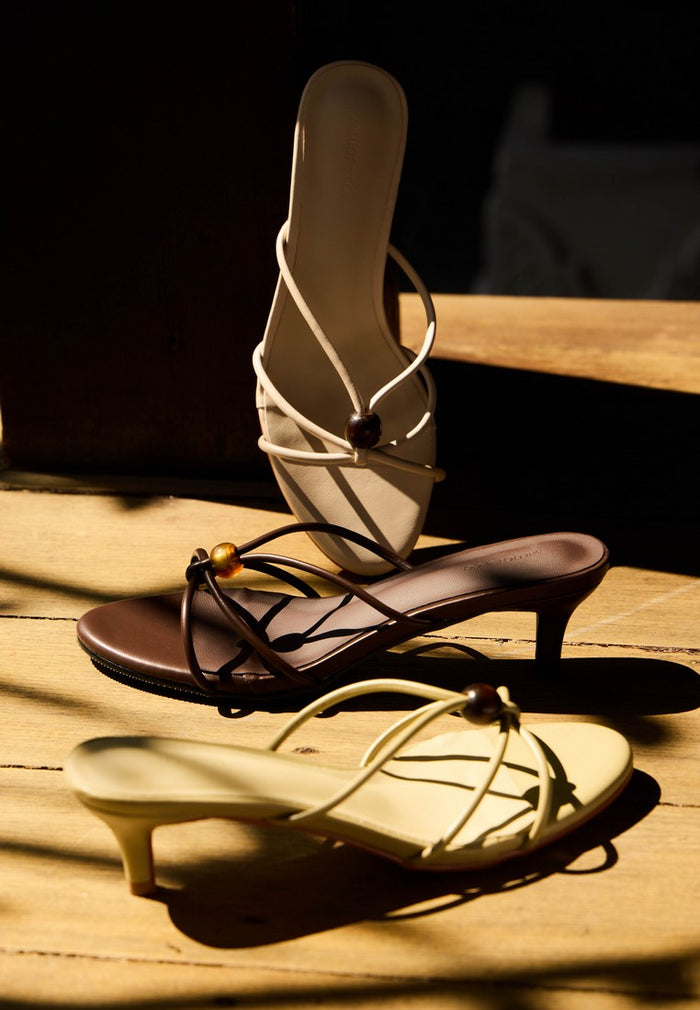 Ava Beads Strappy Heels (Brown)