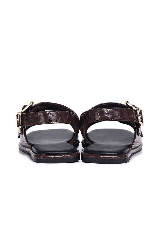Avery Double Strap Slingback Sandals (Brown)