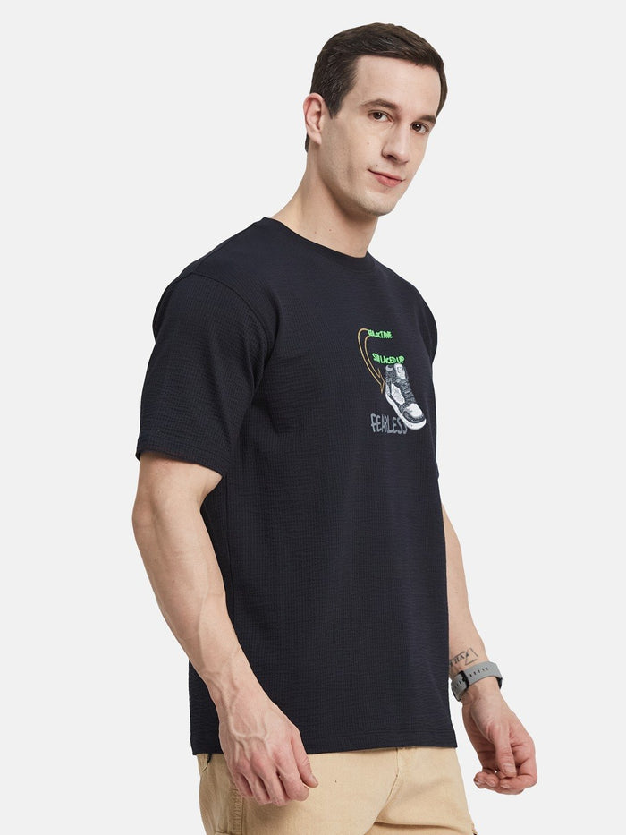 BACK PRINT ROUND NECK SEER SUCKER T-SHIRT