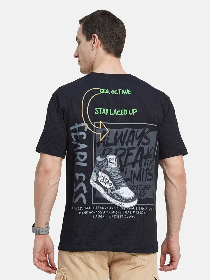 BACK PRINT ROUND NECK SEER SUCKER T-SHIRT