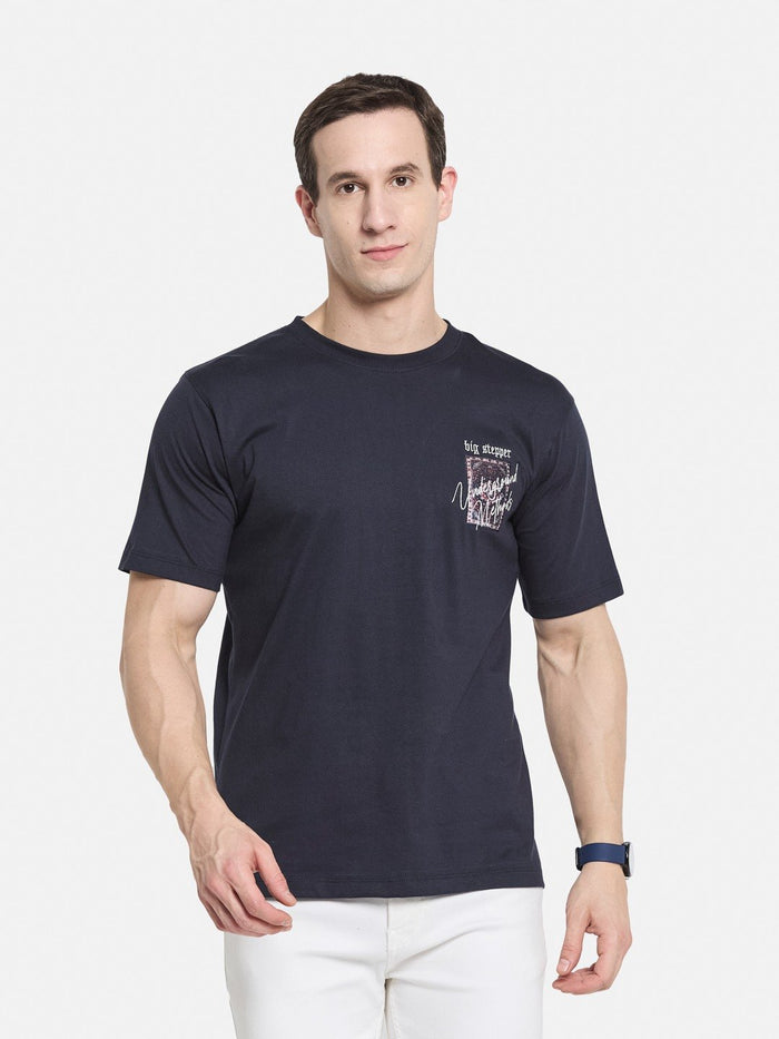BACK  PRINT ROUND NECK SINGLE JERSEY KNIT T-SHIRT