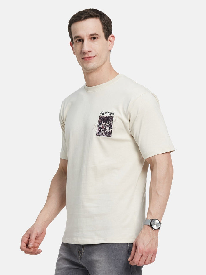 BACK  PRINT ROUND NECK SINGLE JERSEY KNIT T-SHIRT