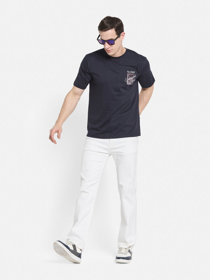 BACK  PRINT ROUND NECK SINGLE JERSEY KNIT T-SHIRT