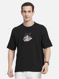 BACK PRINT ROUND NECK WAFFLE KNIT T-SHIRT