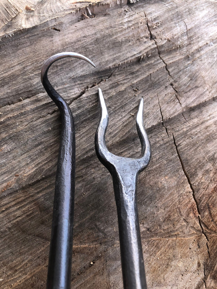 Barbecue Tool Set - Fork, Flipper, Spatula - Railroad Spike Fork, Flipper, and Spatula - Handmade in USA