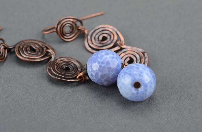 Beautiful handmade design metal lace earrings of siery color
