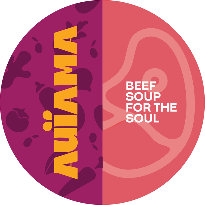 Auïama Beef Soup for the Soul container — organic grass-finished beef on a bone broth base