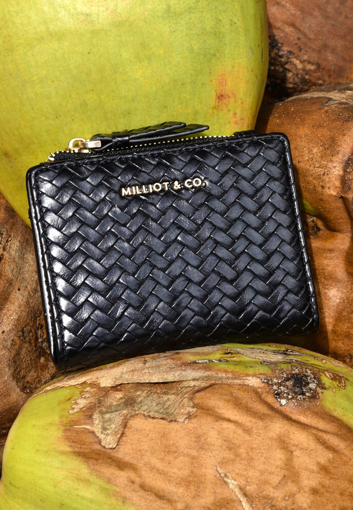 Billie Woven Top Zip Wallet (Black)