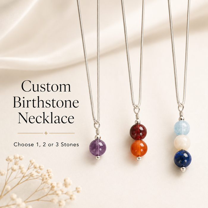 Birthstone Necklace | Sterling Silver or 14K Gold Filled | 1, 2 or 3 Birthstones | Personalised Family Necklace