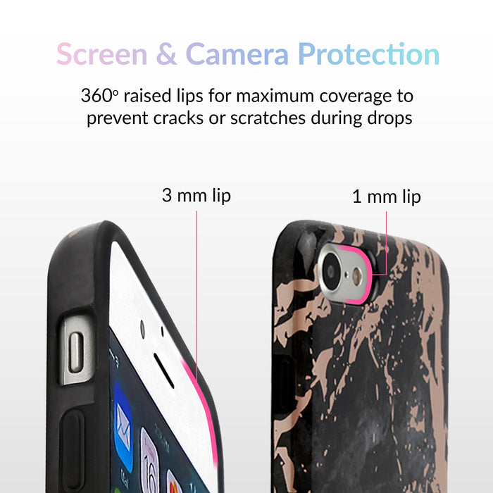 Black Marble Rose Gold Chrome iPhone Case – Aesthetic Shockproof Phone Cover