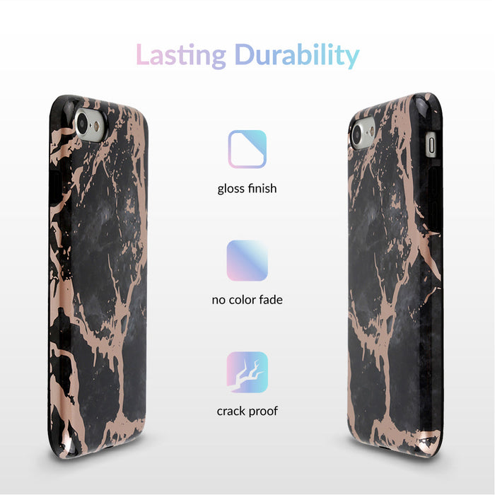 Black Marble Rose Gold Chrome iPhone Case – Aesthetic Shockproof Phone Cover
