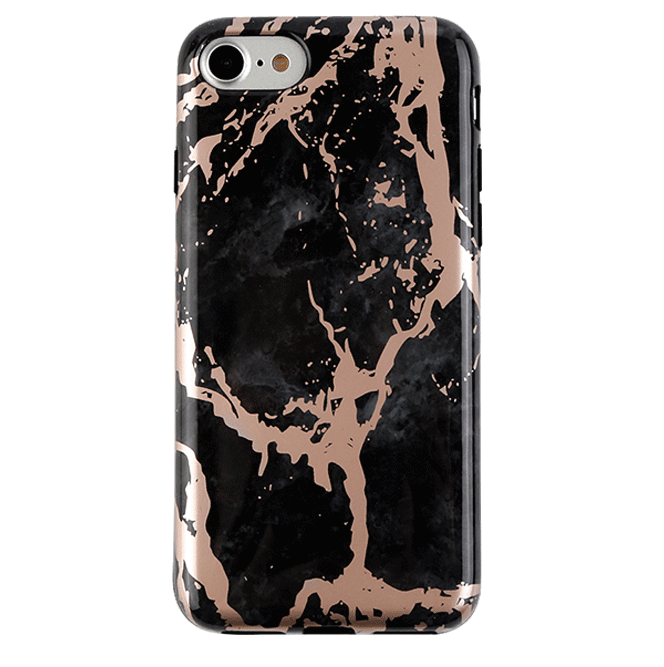 Black Marble Rose Gold Chrome iPhone Case – Aesthetic Shockproof Phone Cover