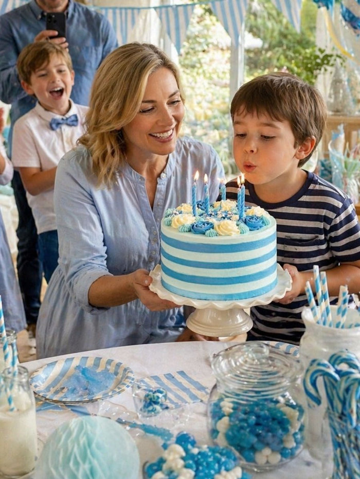 Blue Candy Stripe Gateau - Patisserie Valerie