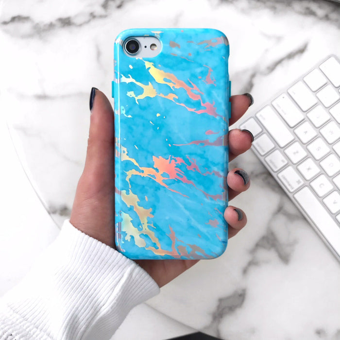 Blue Marble Holo Chrome iPhone Case – Stylish Slim Phone Cover