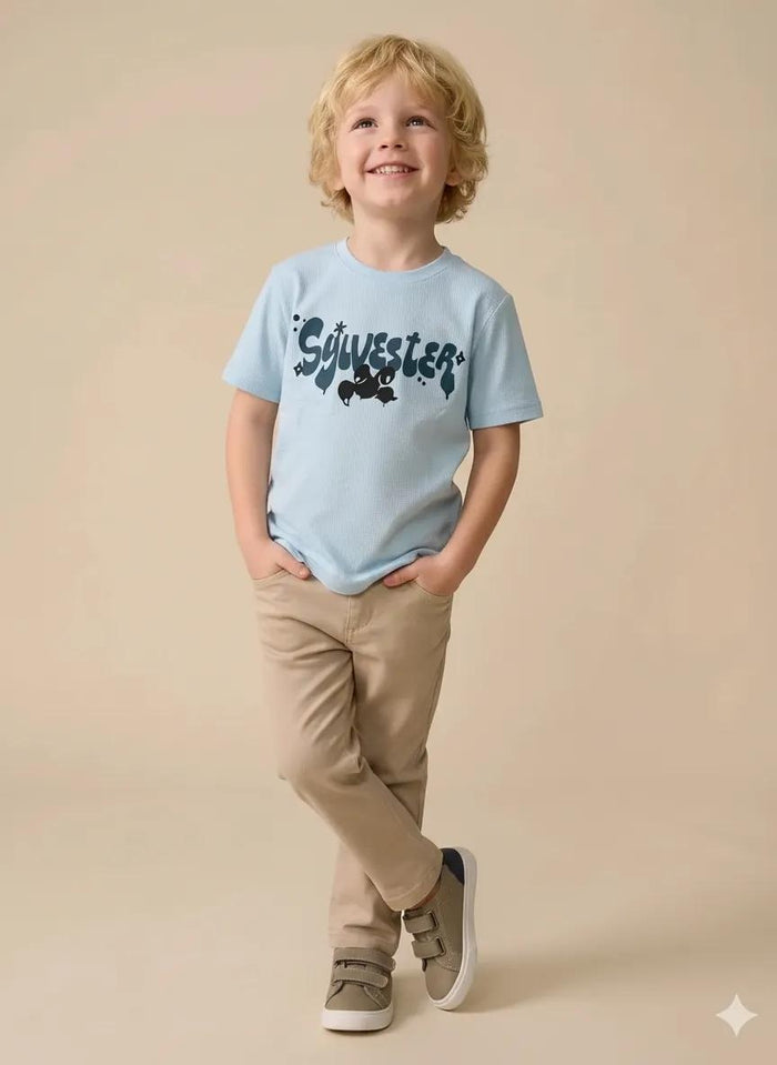 Boy Delicate Blue Round Neck T-Shirt