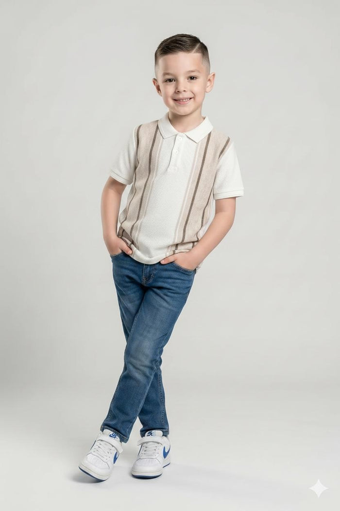 Boy Natural Melange Colourblocked Polo Neck T-Shirt