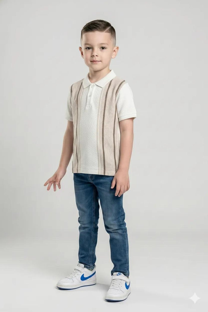 Boy Natural Melange Colourblocked Polo Neck T-Shirt
