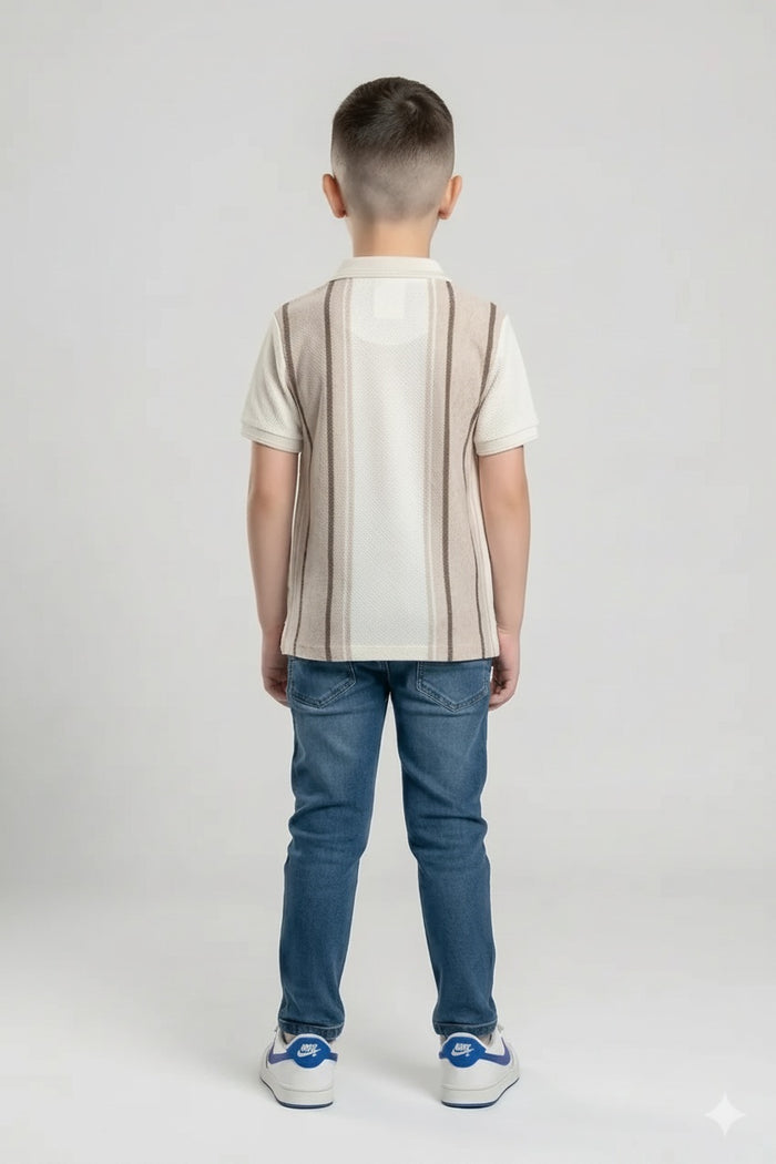 Boy Natural Melange Colourblocked Polo Neck T-Shirt