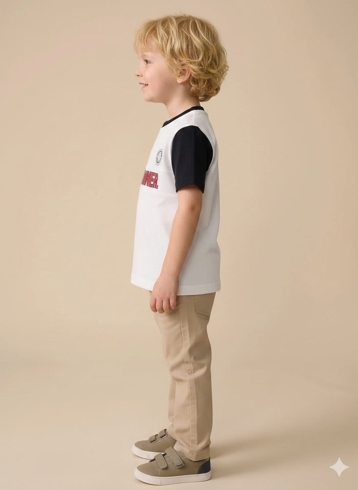 Boy Off White Round Neck T-Shirt