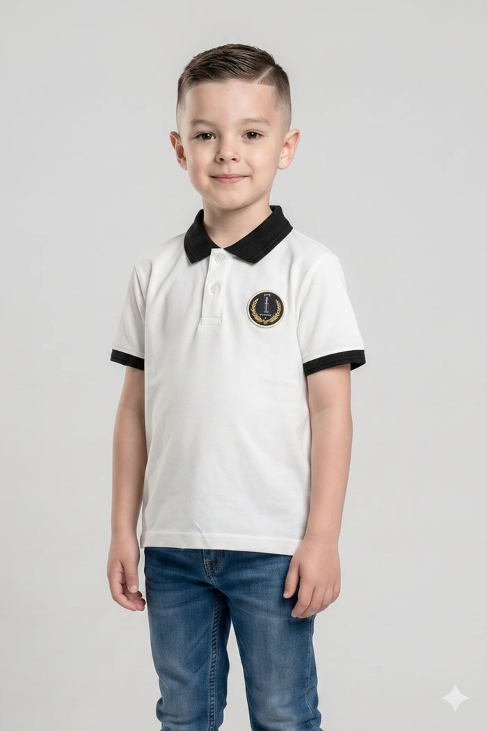 Boy Off White Solid Polo Neck T-Shirt