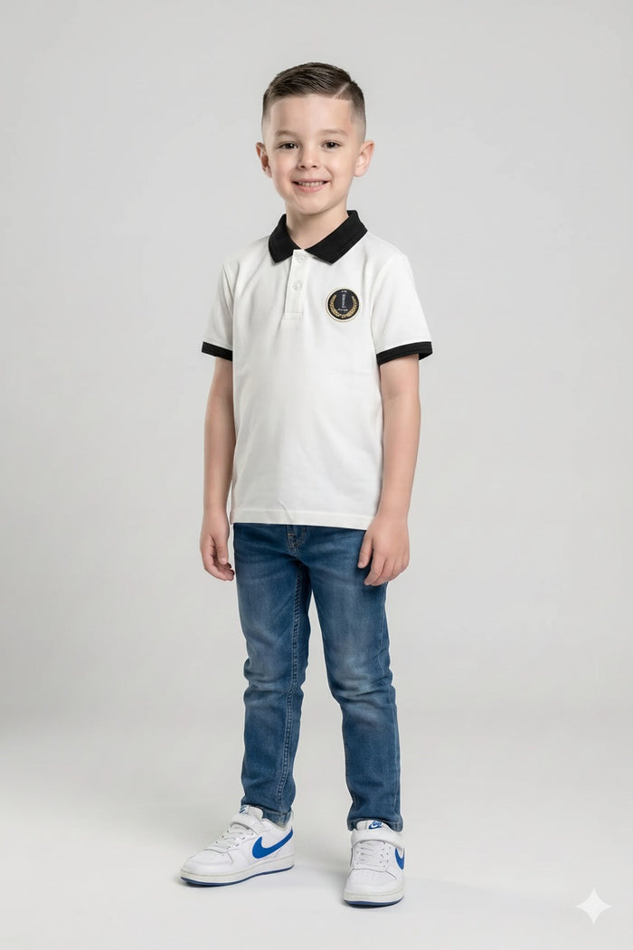 Boy Off White Solid Polo Neck T-Shirt